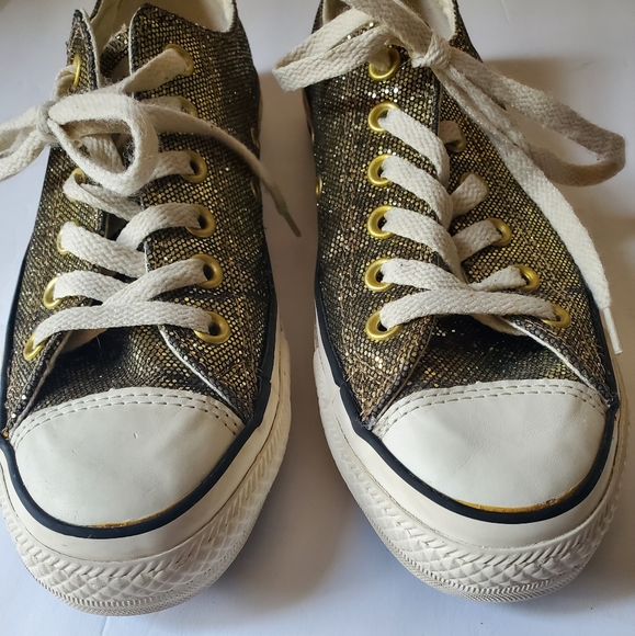 Converse Rare Women's Gold Glitter Rubber Chuck Taylor All Star OX Canvas Sz 7.5 - Picture 2 of 7